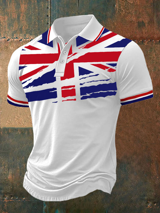 Men’s UK Flag Print Casual Polo White / S