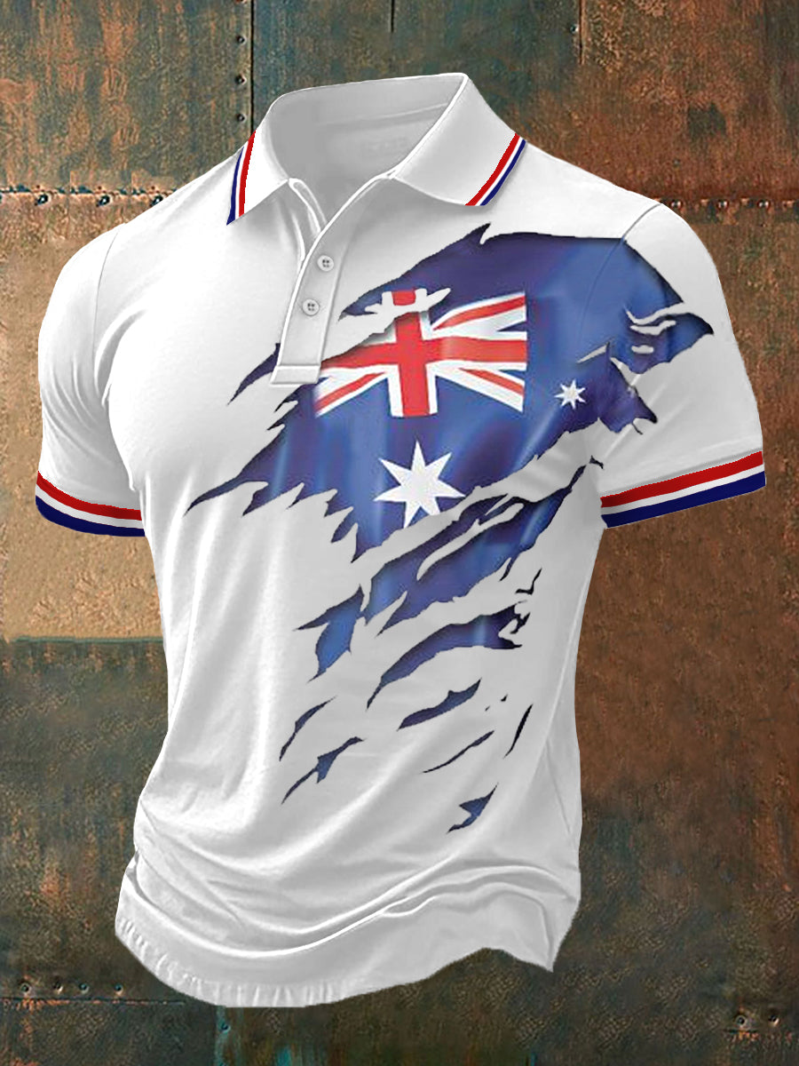Men’s UK Flag Print Casual Polo White / S