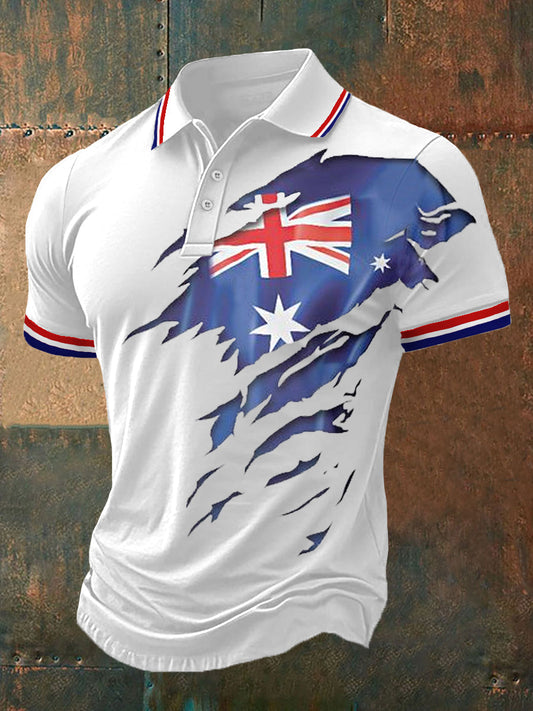 Men’s UK Flag Print Casual Polo White / S