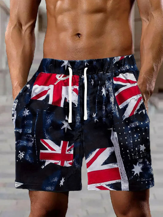 Men’s Union Jack Print Casual Shorts Navy Blue / S