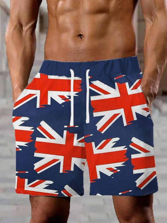 Men’s Union Jack Print Casual Shorts Blue / S