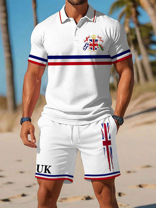 Men’s Union Jack Print Polo Set White / S
