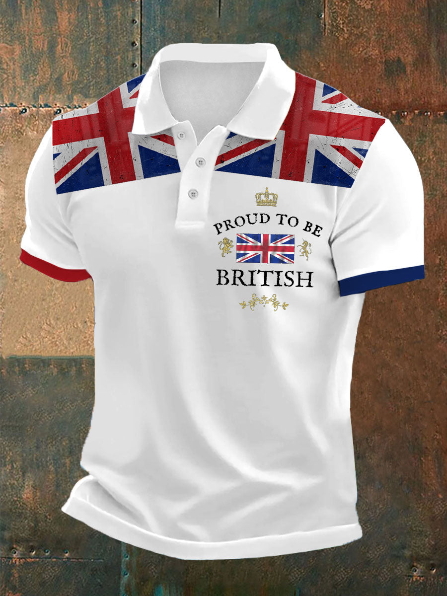 Men’s British Proud Printed Polo Shirt White / S