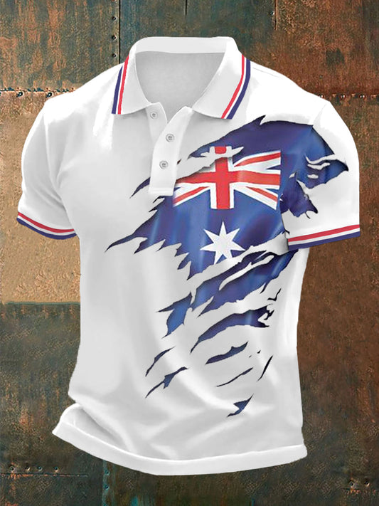 Men’s UK Flag Print Casual Polo White / S