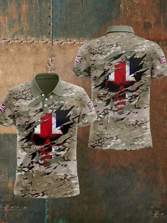 Men’s UK Flag Skull Camouflage Print Casual Top Camouflage / S