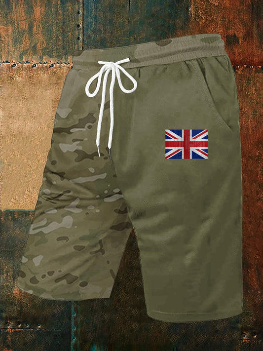 Mens Camouflage Union Jack Casual Pants Army Green / S