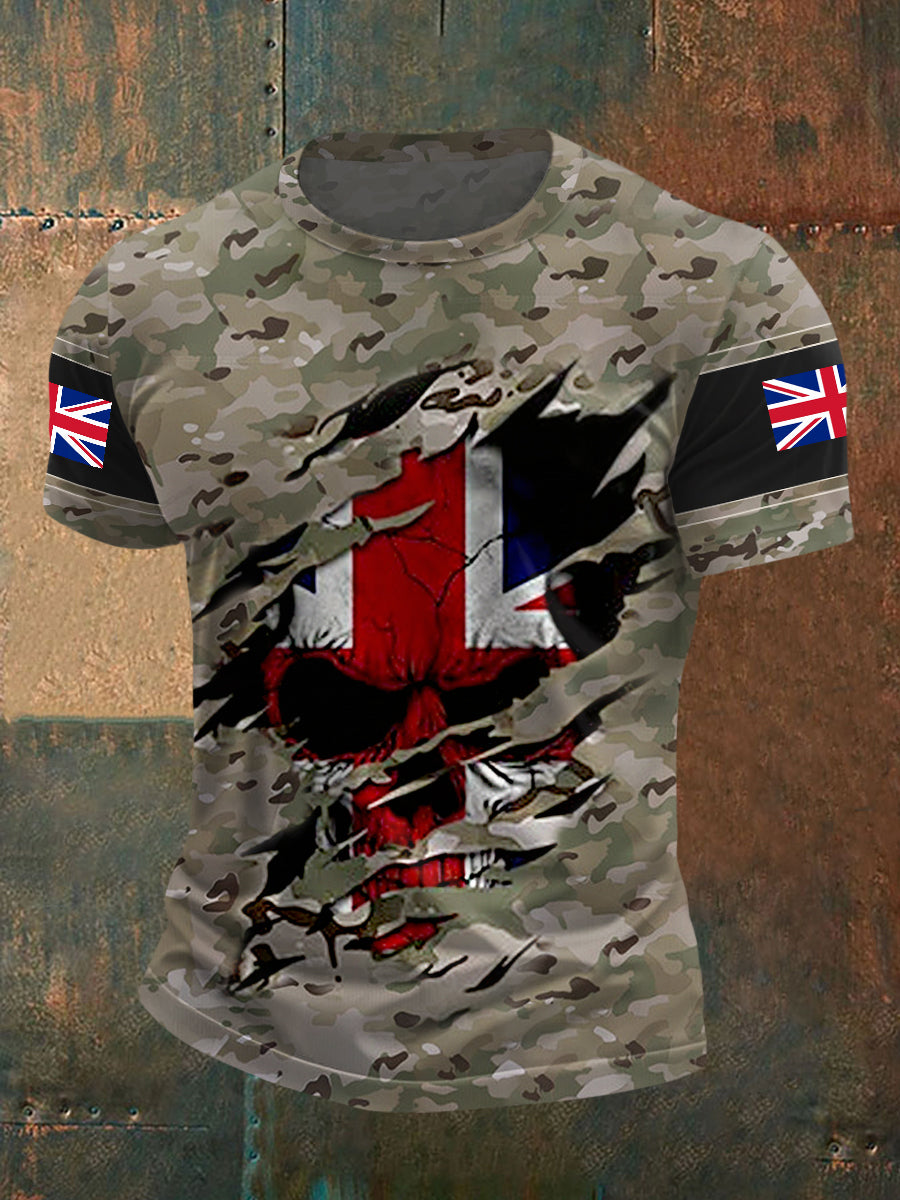 Men’s UK Flag Skull Camouflage Print Casual Tee Camouflage / S