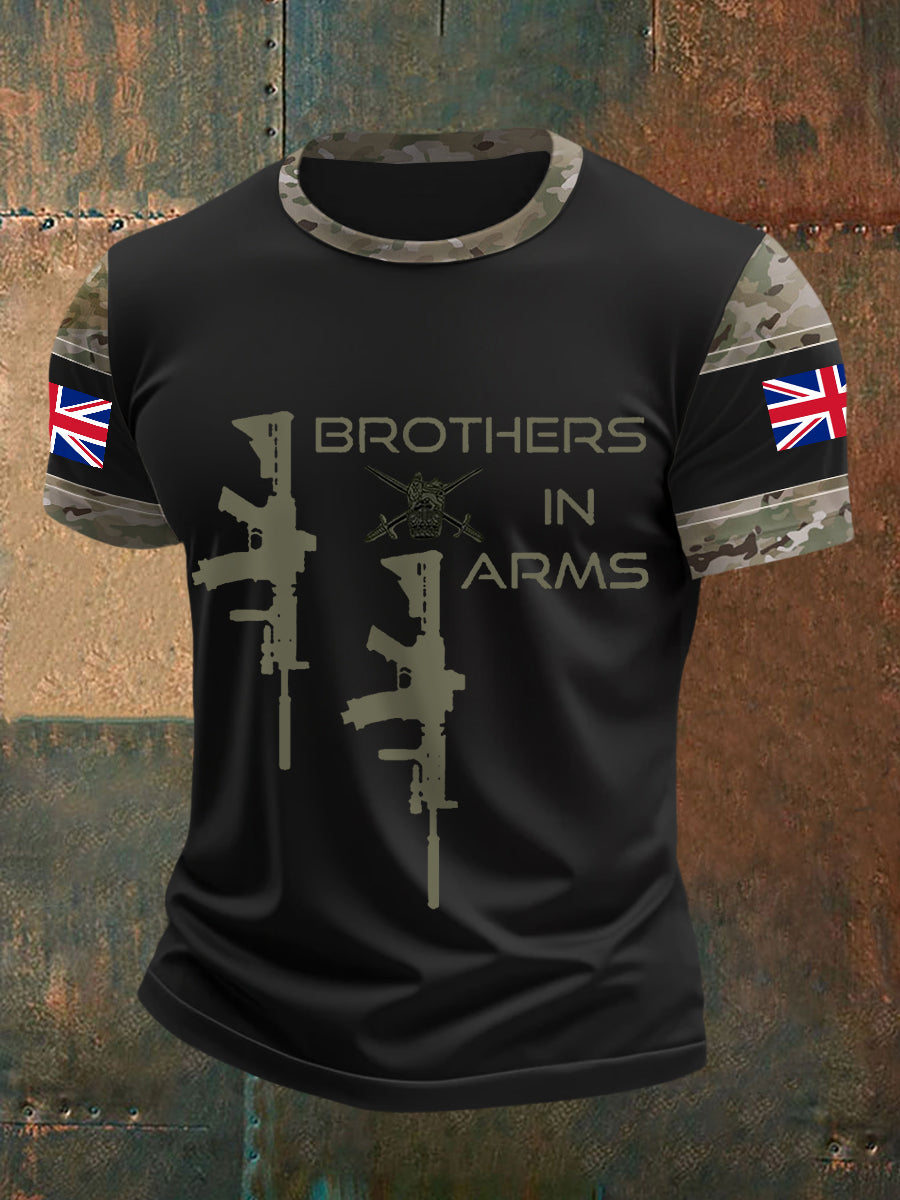 Men’s Brothers In Arms UK Flag Camouflage Print Casual Tee Black / S