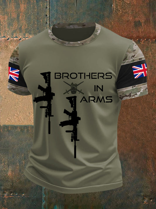 Men’s Brothers In Arms UK Flag Camouflage Print Casual Tee Army Green / S