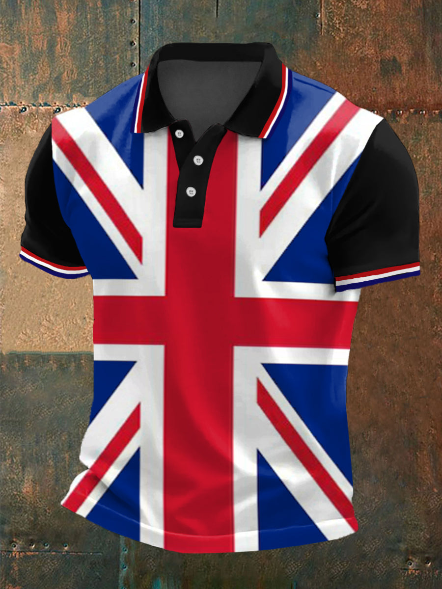 Men’s UK Flag Print Casual Top Black / S