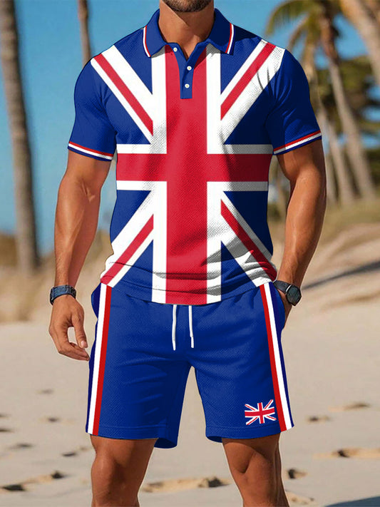 Men’s UK Flag Print Casual Two-Piece Set Blue / S