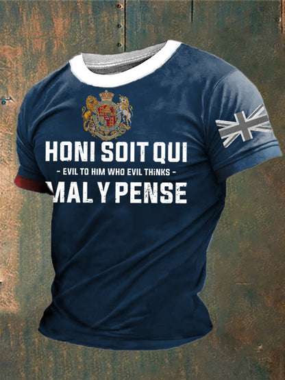 Men’s Honi Soit Qui Mal Y Pense Printed T-shirt Navy Blue / S
