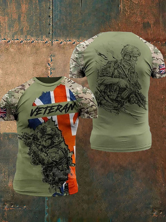 Men’s UK Flag Printed Casual Short Sleeve T-shirt Army Green / S