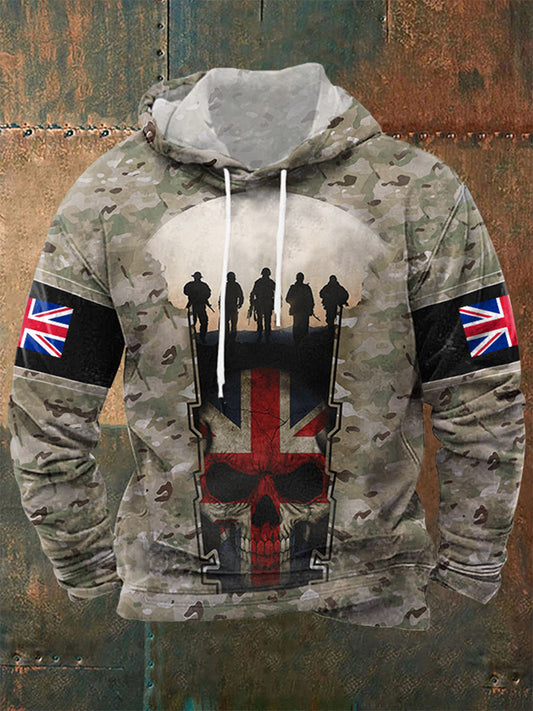 Men’s UK Flag Camouflage Skull Print Casual Hoodie Camouflage / S