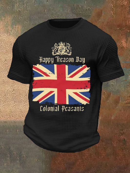 Men’s Funny Happy Treason Day Printed Waffle Tops Black / S