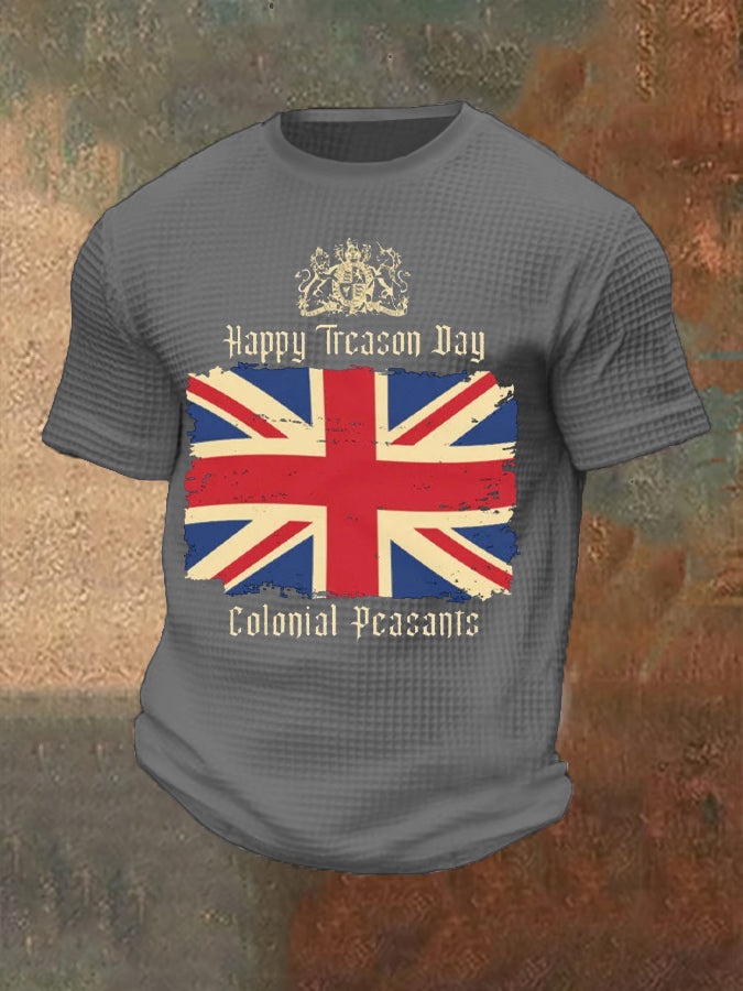 Men’s Funny Happy Treason Day Printed Waffle Tops Light Gray / S
