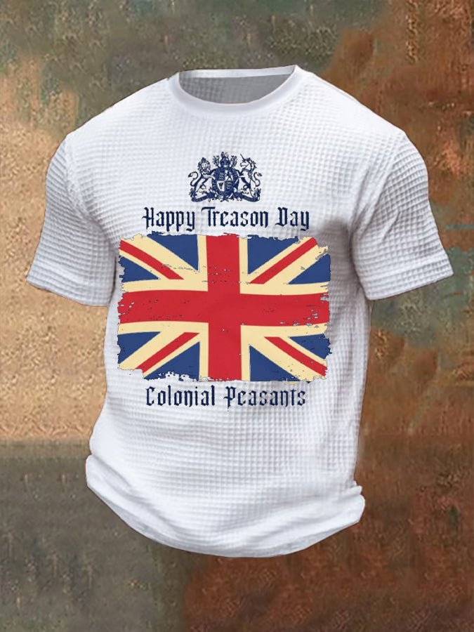 Men’s Funny Happy Treason Day Printed Waffle Tops White / S