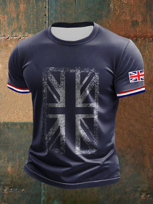 Men’s UK Flag Printed Casual Short Sleeve T-shirt Navy Blue / S