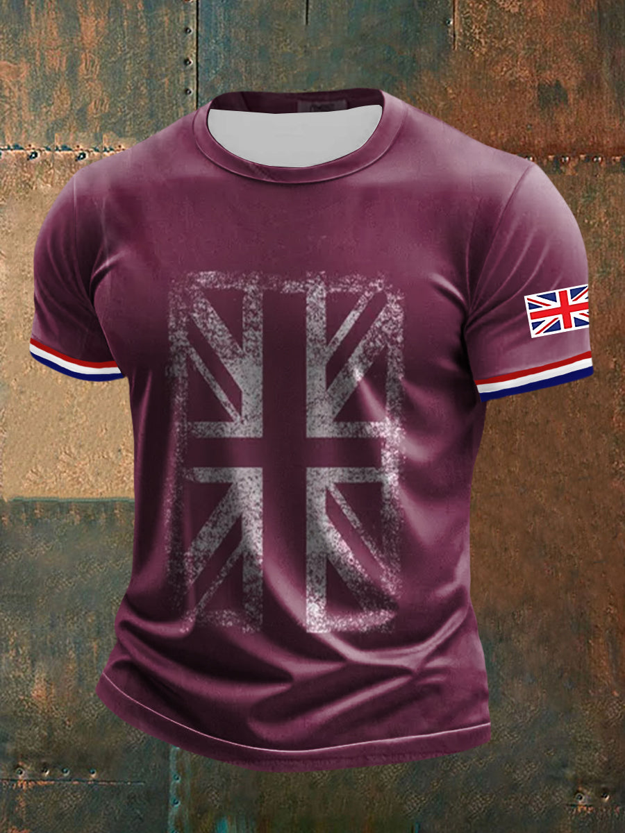 Men’s UK Flag Printed Casual Short Sleeve T-shirt Wine Red / S
