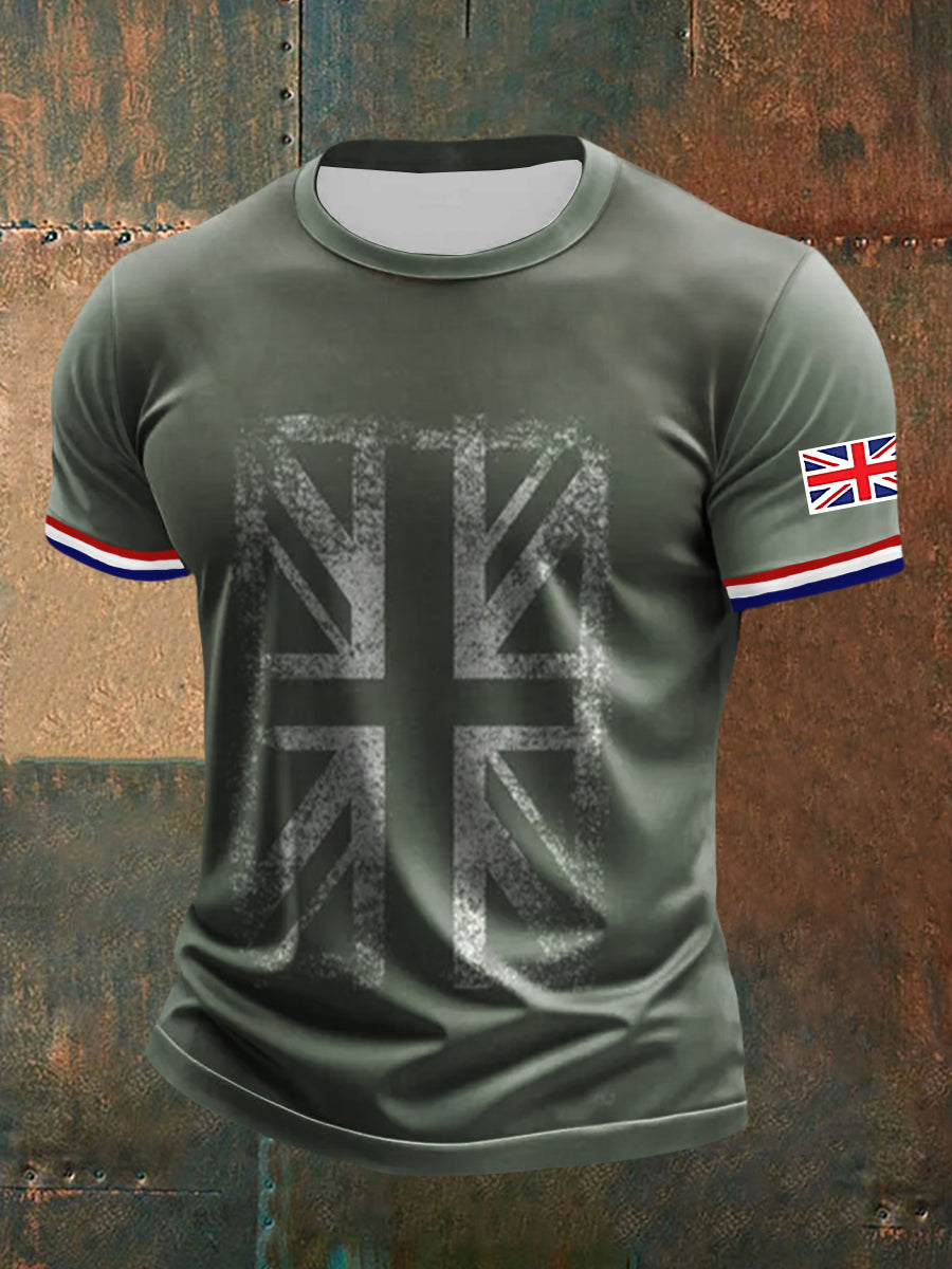 Men’s UK Flag Printed Casual Short Sleeve T-shirt Army Green / S