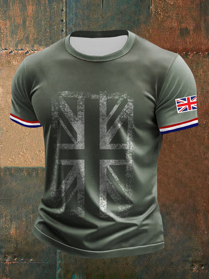 Men’s UK Flag Printed Casual Short Sleeve T-shirt Army Green / S