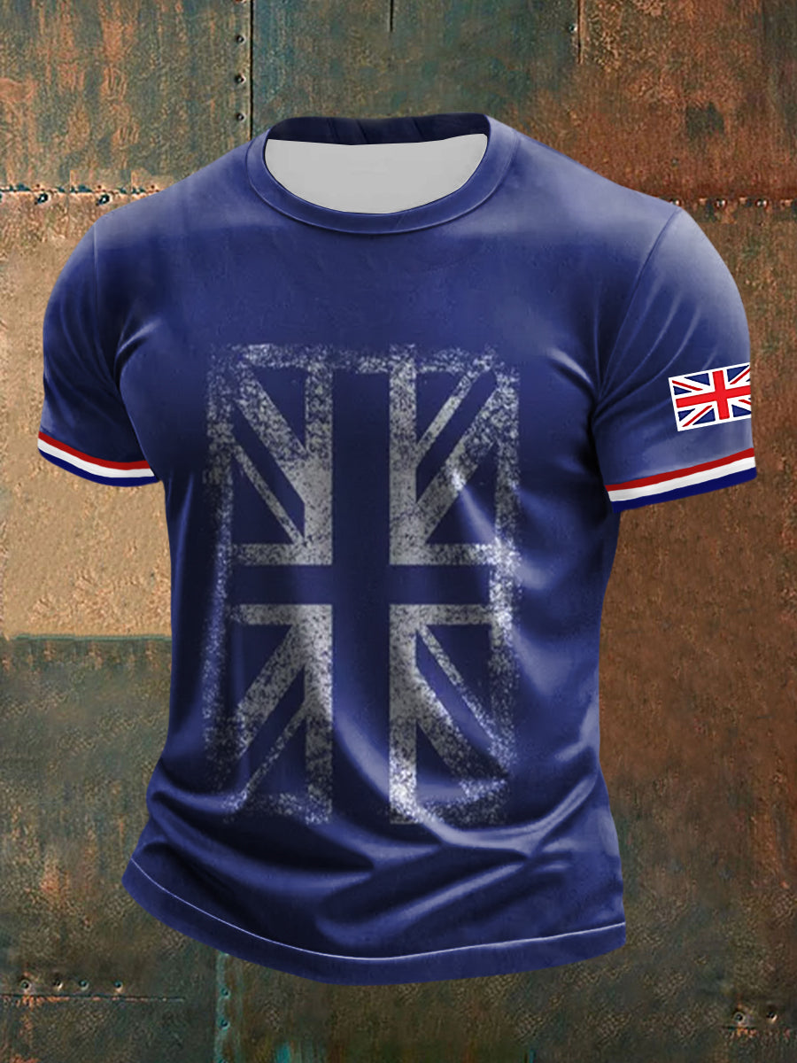 Men’s UK Flag Printed Casual Short Sleeve T-shirt Blue / S