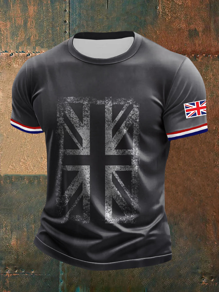 Men’s UK Flag Printed Casual Short Sleeve T-shirt Dark Gray / S