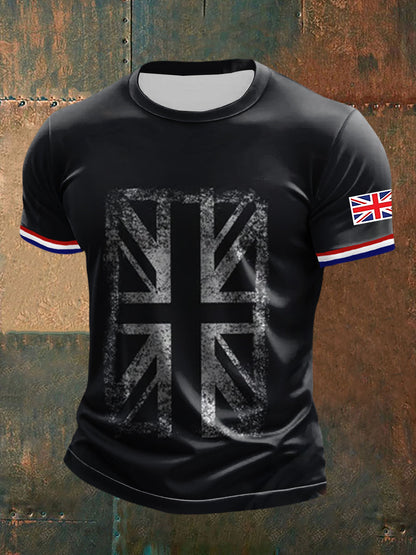 Men’s UK Flag Printed Casual Short Sleeve T-shirt Black / S
