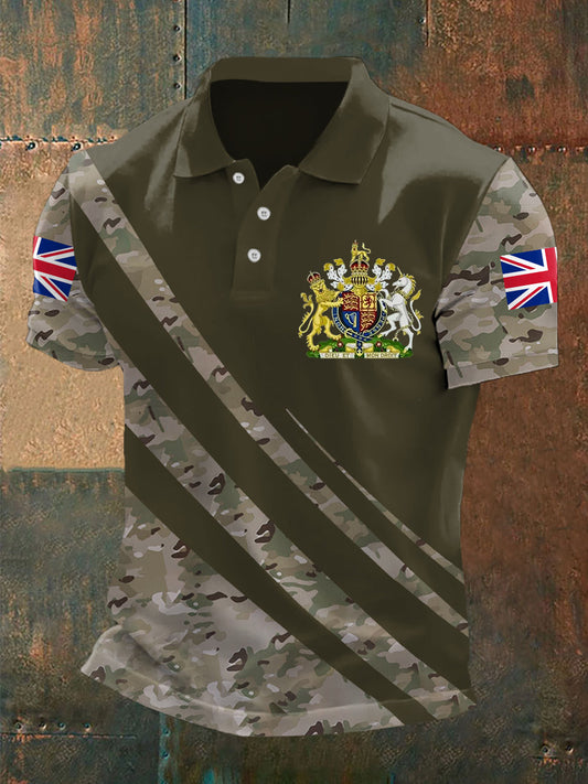 Men’s UK Flag Camouflage Print Casual Top Army Green / S