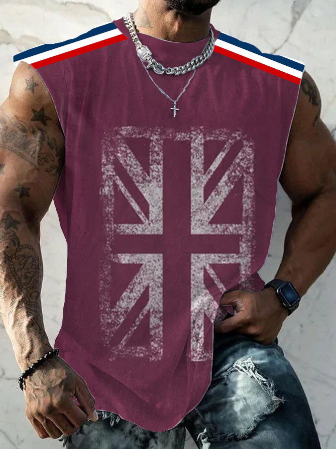 Men’s UK Flag Printed Casual Vests Wine Red / S