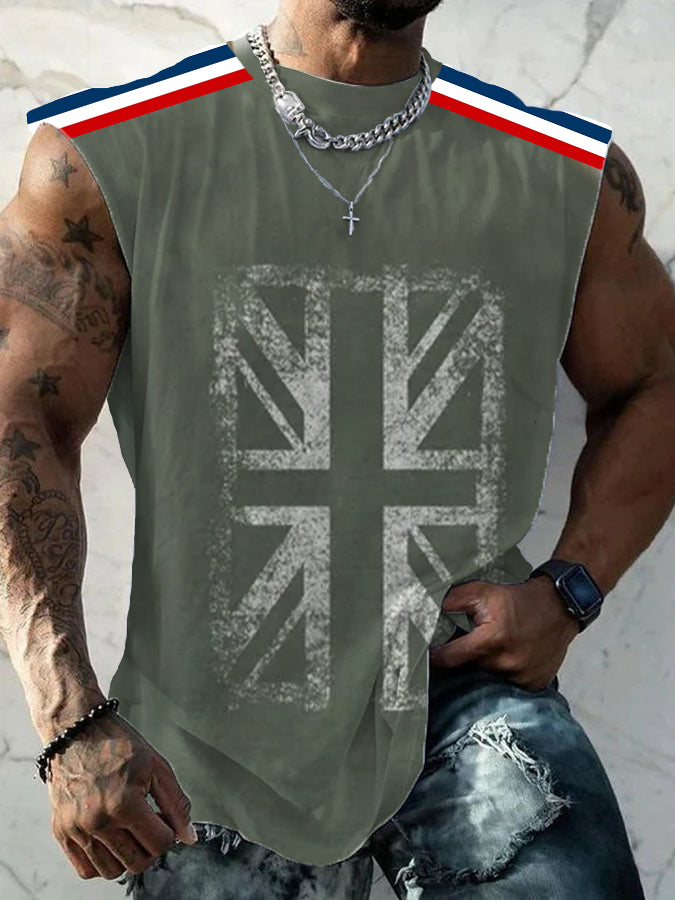 Men’s UK Flag Printed Casual Vests Army Green / S