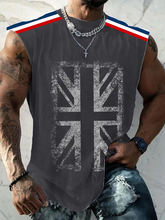 Men’s UK Flag Printed Casual Vests Dark Gray / S