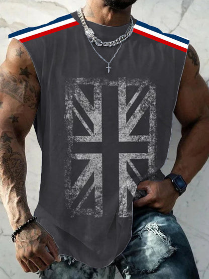 Men’s UK Flag Printed Casual Vests Dark Gray / S