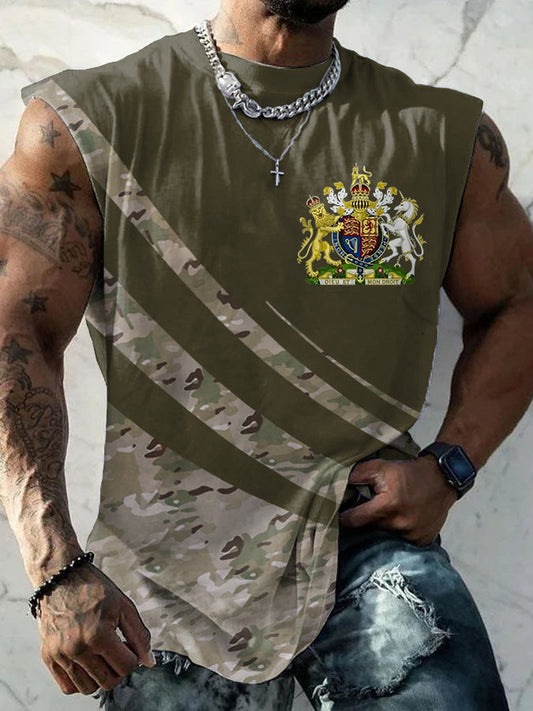 Men’s UK Flag Camouflage Print Casual Tank Top Army Green / S