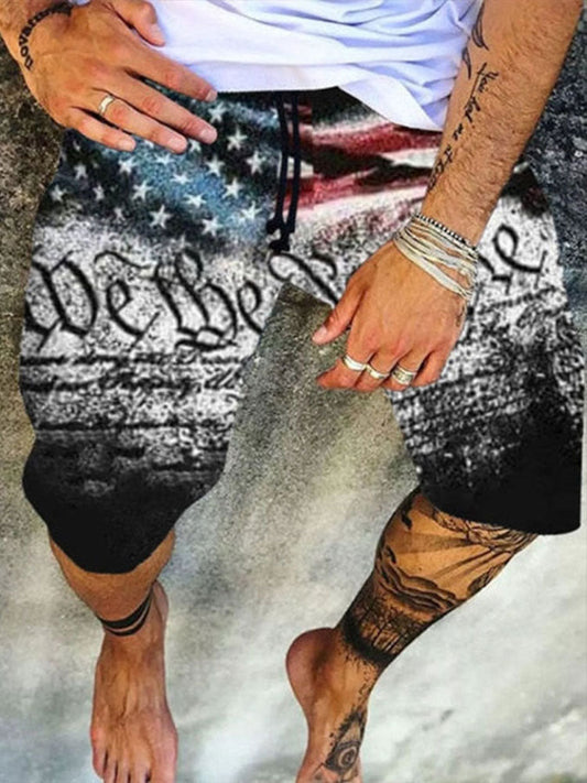 Men’s Independence Day Flag Print Casual Shorts Black / S