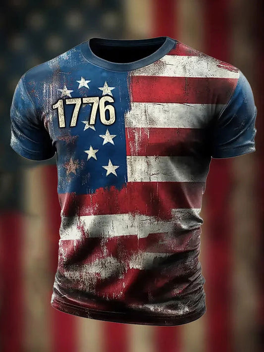 Men’s Independence Day Flag Print T-Shirt As picture / S