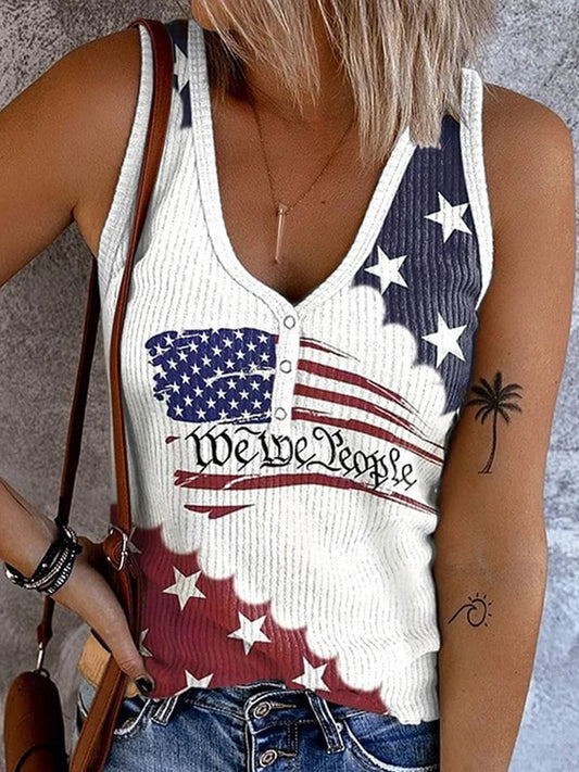 Women’s Vintage Flag Independence Day Printed Casual Tank Top As picture / S