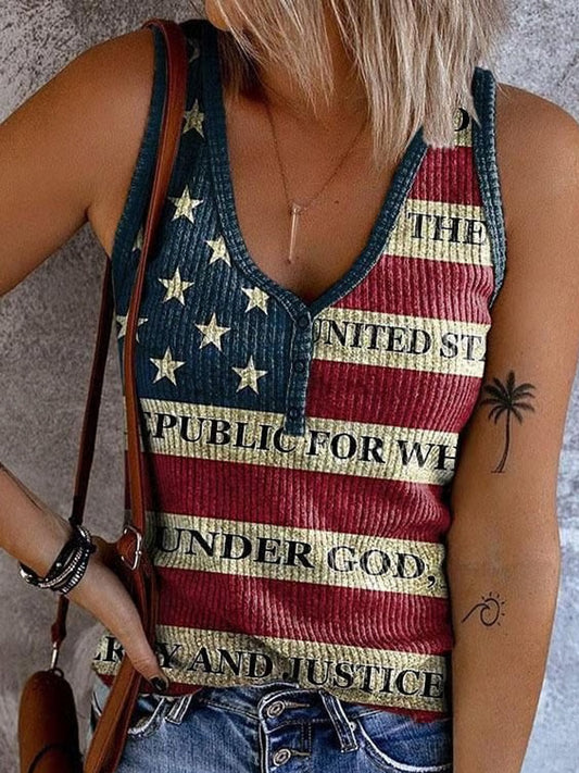 Women’s Independence Day American Flag Print Casual Vest As picture / S