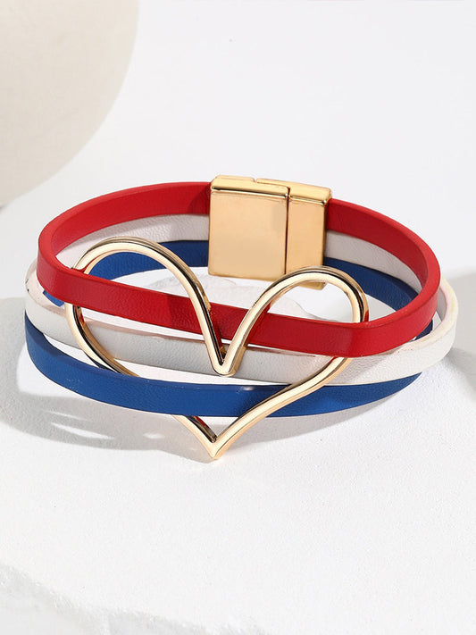 Women’s Red White and Blue Leather Bracelet As picture / JM