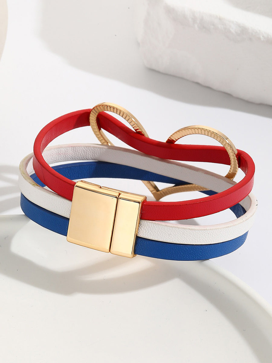 Women’s Red White and Blue Leather Bracelet As picture / JM