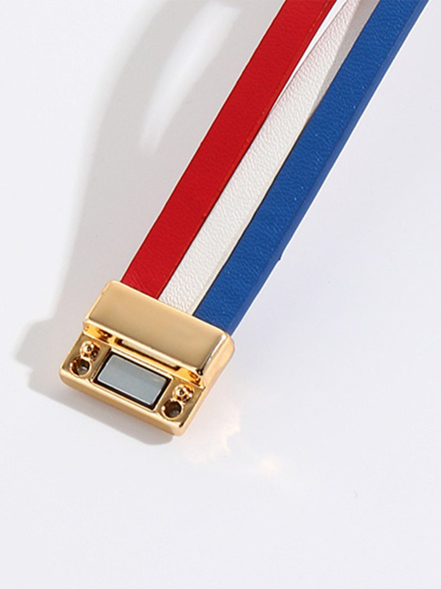 Women’s Red White and Blue Leather Bracelet As picture / JM