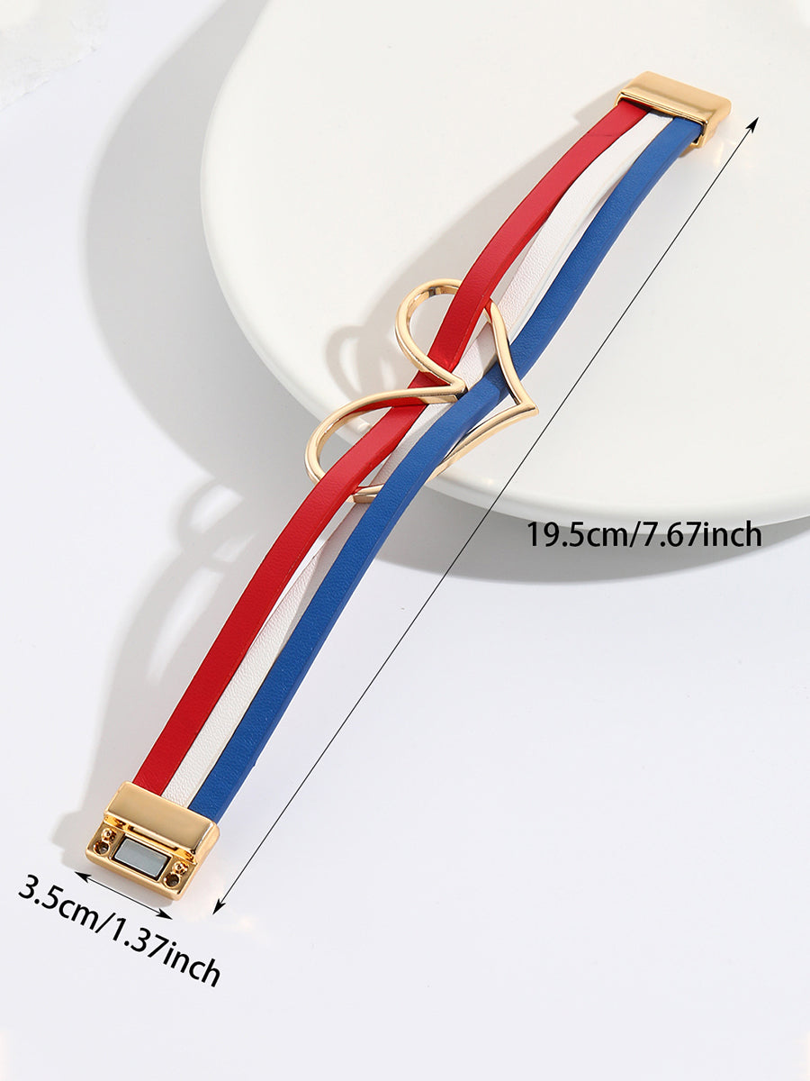 Women’s Red White and Blue Leather Bracelet As picture / JM
