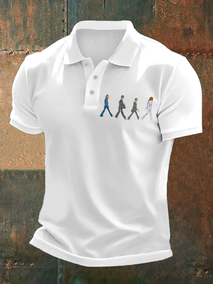 Men’s Retro Music Band Printed Polo Shirt White / S