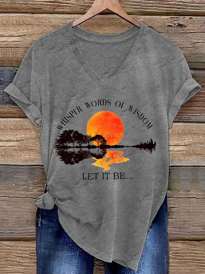 Women’s Retro Music Band Whisper Word of Wisdom Let It Be Printed T-shirt Light Gray / S