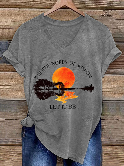 Women’s Retro Music Band Whisper Word of Wisdom Let It Be Printed T-shirt Light Gray / S