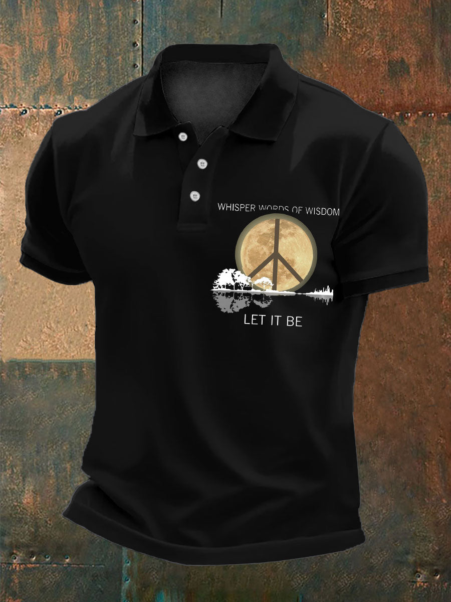 Men’s Retro Music Band Whisper Word of Wisdom Let It Be Printed Polo Shirt Black / S