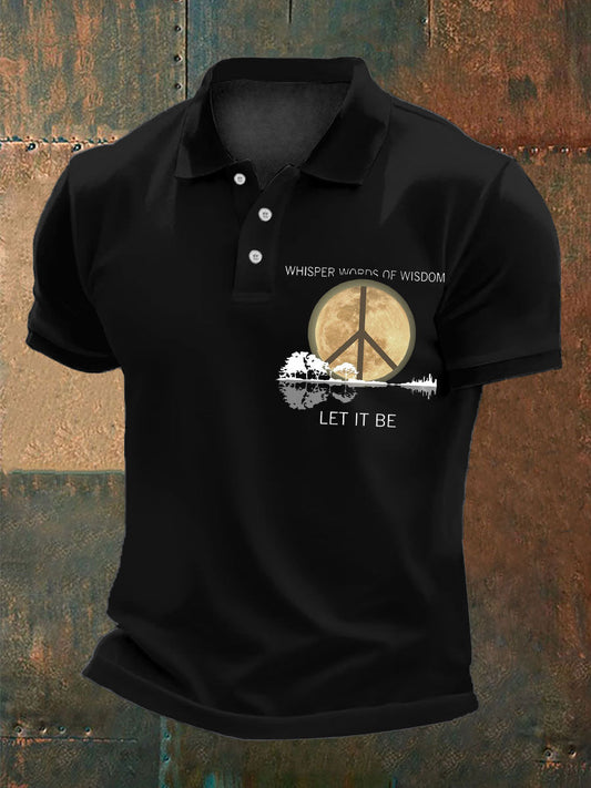 Men’s Retro Music Band Whisper Word of Wisdom Let It Be Printed Polo Shirt Black / S