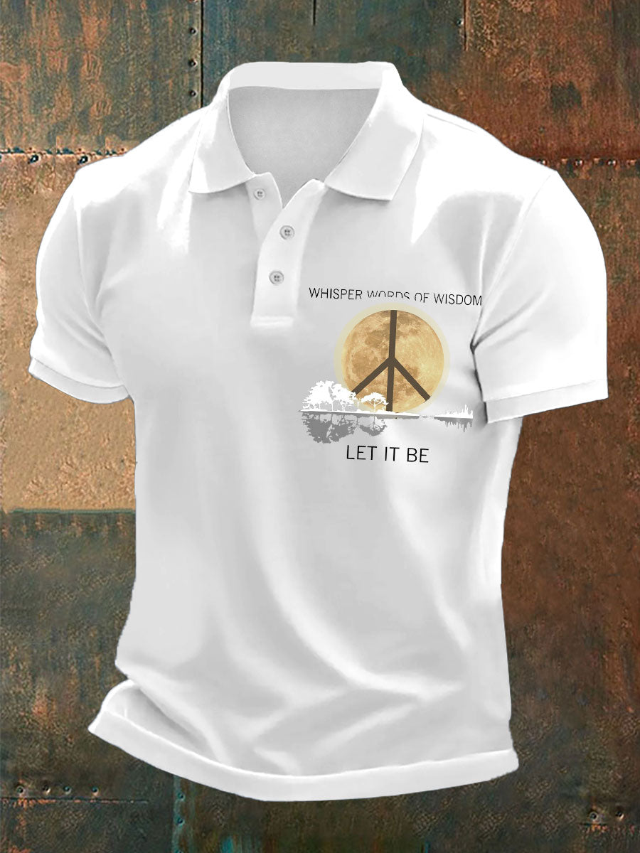 Men’s Retro Music Band Whisper Word of Wisdom Let It Be Printed Polo Shirt White / S