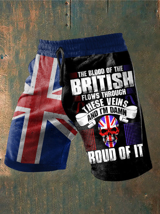 Men’s Proud British Blood Runs In My Vein Printed Shorts Black / S