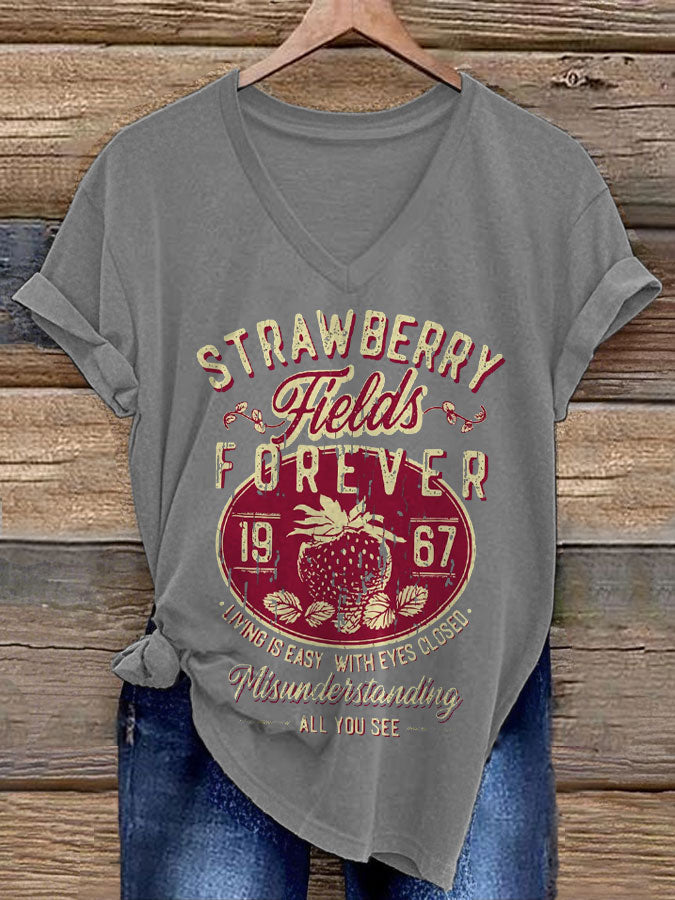 Women’s Retro Music Band Printed T-shirt Light Gray / S